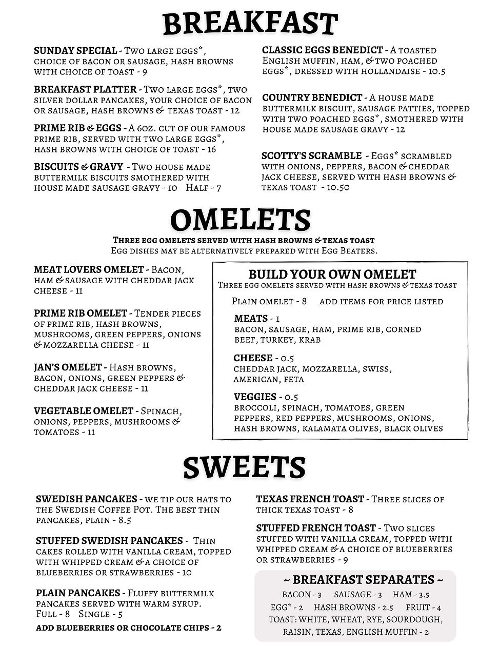BRUNCH MENU Scotty's Restaurant